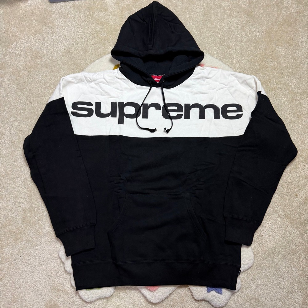 Supreme Blocked Hooded Sweatshirt Black White Logo Hoodie Size XL FW17